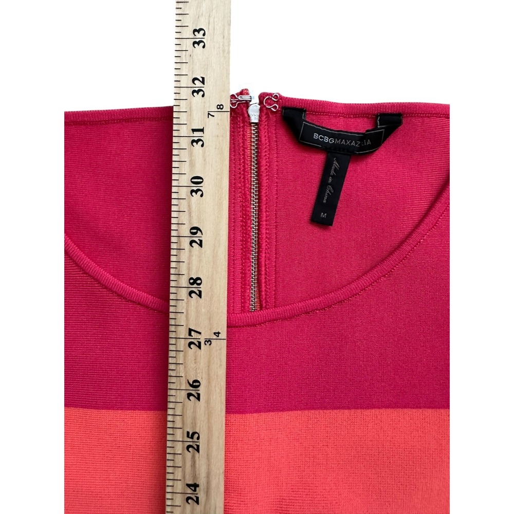Retro BCBGMAXAZRIA Colorblock Bandage Dress M Pink Orange Bodycon Mini Zip Back - Picture 6 of 7